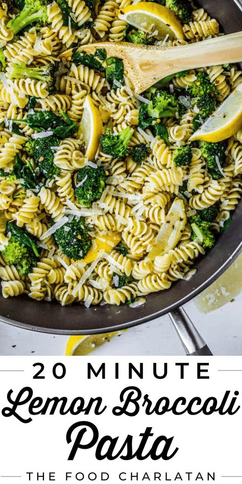 20 Minute Broccoli Lemon Pasta Skillet from The Food Charlatan. This easy broccoli pasta recipe is the perfect easy weeknight meal. It's made with the simplest ingredients but definitely isn't lacking in flavor. It's healthy and a delicious dinner. Pasta with broccoli seasoned with garlic, lemon, and red pepper to make it tasty. Lemon broccoli pasta is one of my favorite easy pasta recipes! It takes a quick 15 minutes and is very kid friendly. A great recipe for summer! Mediterranean Broccoli Recipes, Easy Broccoli Pasta, Lemon Broccoli Pasta, Lemon Broccoli, Broccoli Lemon, Pasta With Broccoli, Broccoli Pasta Recipe, Quick Pasta Dishes, Pasta Skillet