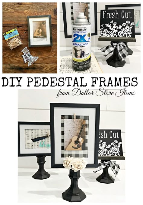 DIY Pedestal frames from Dollar Store items #dollartree #homedecor Diy Pedestal, Do It Yourself Decoration, Dollar Store Ideas, Dollar Tree Ideas, Dollar Store Hacks, Store Hacks, Dekor Diy, Diy Dollar Tree Decor, Dollar Tree Decor