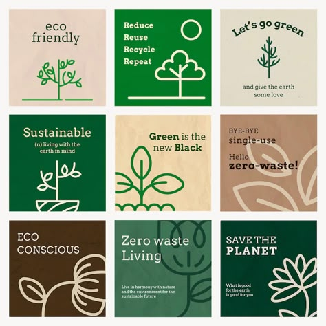 Green Social Media Template, Earth Day Social Media Posts, Eco Branding Design, Eco Graphic Design, Sustainability Branding, Earth Branding, Green Social Media, Earth Tone Design, Eco Branding