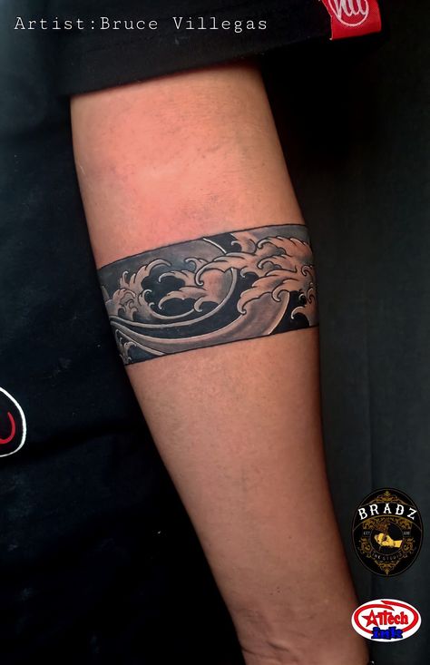 Japanese Wave Arm Band Tattoo, Japanese Wave Band Tattoo, Wave Band Tattoo Design, Koi Armband Tattoo, Water Band Tattoo, Wave Band Tattoo, Japanese Armband Tattoo, Japanese Arm Band Tattoos For Men, Wave Armband Tattoo