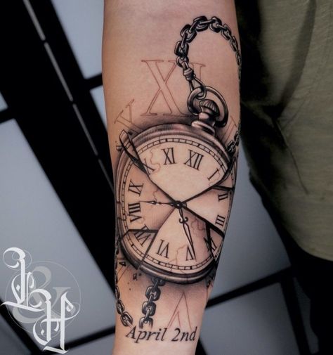 Cracked Clock Tattoo, Stop Watch Tattoo, Pocket Watch Drawing, Pocket Watch Tattoo Design, Watch Tattoo Design, Clock Drawings, Pocket Watch Tattoos, Watch Drawing, Watch Tattoo