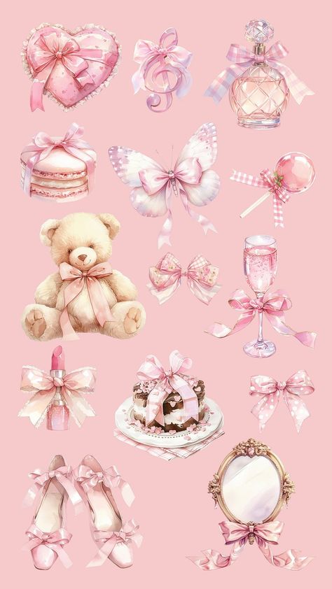 Pink coquette aesthetic design element | Free Photo - rawpixel Coquette Canva Element, Mirror Watercolor, Pink Edit, Book Cover Art Diy, Coquette Design, Emoji Png, Pink Stickers, Bear Watercolor, Vintage Ballet