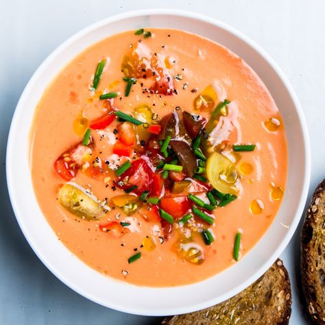 Great gazpacho starts with epic tomatoes—because this preparation is raw, there’s no hiding a sub-standard specimen. Go for gold! Er—red? Summer Gazpacho, Chilled Soups, Cold Soup Recipes, Cold Soups, Soup Lovers, Gazpacho Recipe, Chilled Soup, Summer Soup, Green Soup