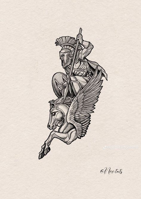 Mens Tattoos Greek Mythology, Roman Horse Tattoo, Greek Tattoo Sleeve Design, Greek Battle Tattoo, Gladiator Horse Tattoo, Roman Knight Tattoo, God Warrior Tattoo, Mens Mythology Tattoo, Simple Spartan Tattoo