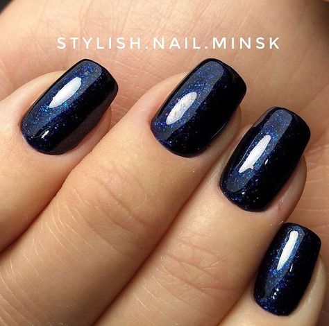 Sns Dipping Powder Nails Dark, Dark Blue Classy Nails, Navy Blue Dip Powder Nails Design, Sns Navy Blue Nails, Navy Blue Shimmer Nails, Navy Shimmer Nails, Midnight Blue Gel Nails, Dark Nails Dip Powder, Dark Blue Nails With Silver Glitter