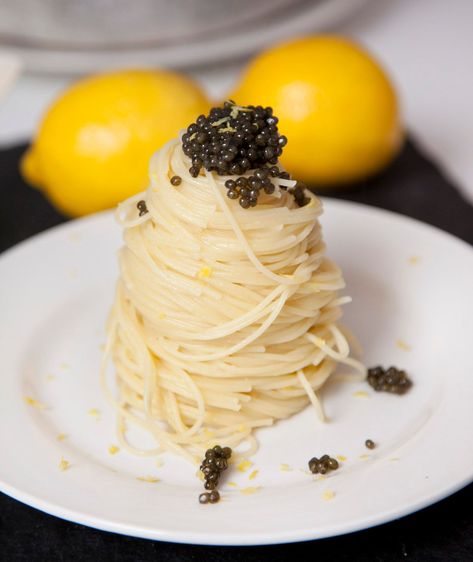 Pasta With Caviar, Caviar Pasta Recipe, Caviar Serving Ideas, Caviar Spread, Cappellini Pasta, Lemon Capellini, Caviar Dinner, Caviar Pasta, Italian Nyc