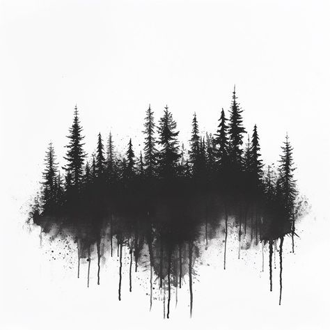 Black Forest Tattoo Design, Forest Band Tattoo Design, Woods Tattoo Design, Tattoo Woods Forest, Forest Tattoo Design Drawing, Dark Forest Tattoo Design, Dark Tree Tattoo, Forest Silhouette Tattoo, Pine Forest Tattoo