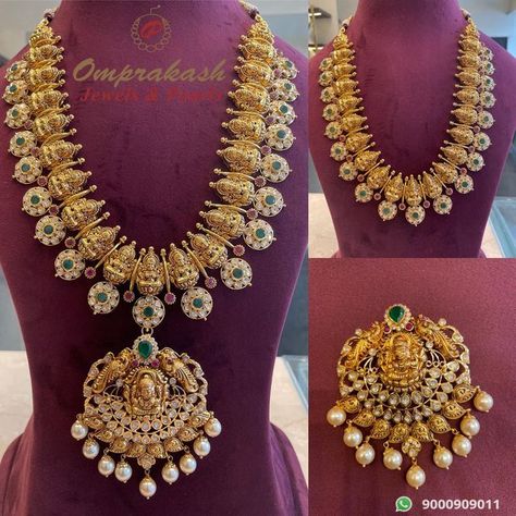 Bottu Haram Designs, Long Haaram Designs Gold Latest, Bottumala Haram, Bottu Mala Jewellery Designs, Bottumala Designs, Nakshi Haram Designs, Bottu Mala Designs, Telugu Jewellery, Bottu Mala