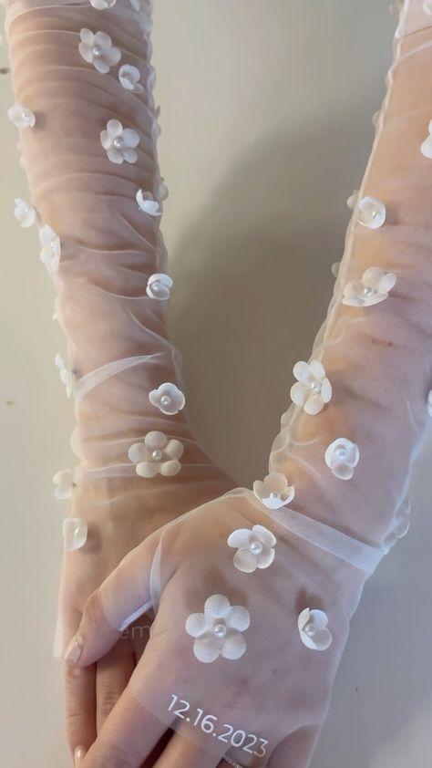 The making of a cascading pearl cape! I combined two of my favorite styles, my English net cape and my cascading pearl veil to create this… | Instagram Floral Gloves, Wedding Dress Topper, Sheer Gloves, Tulle Gloves, Gloves Lace, Pearl Veil, Fashion Gloves, Formal Gloves, Bridal Gloves