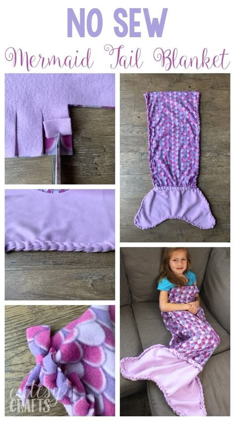 No-Sew Fleece Mermaid Tail Blanket Pattern - Cutesy Crafts Fleece Mermaid Tail Blanket, Fleece Scraps, Mermaid Tail Blanket Pattern, No Sew Crafts, No Sew Blanket, Cape Tutorial, Fleece Sewing, Fleece Sewing Projects, Diy Mermaid Tail