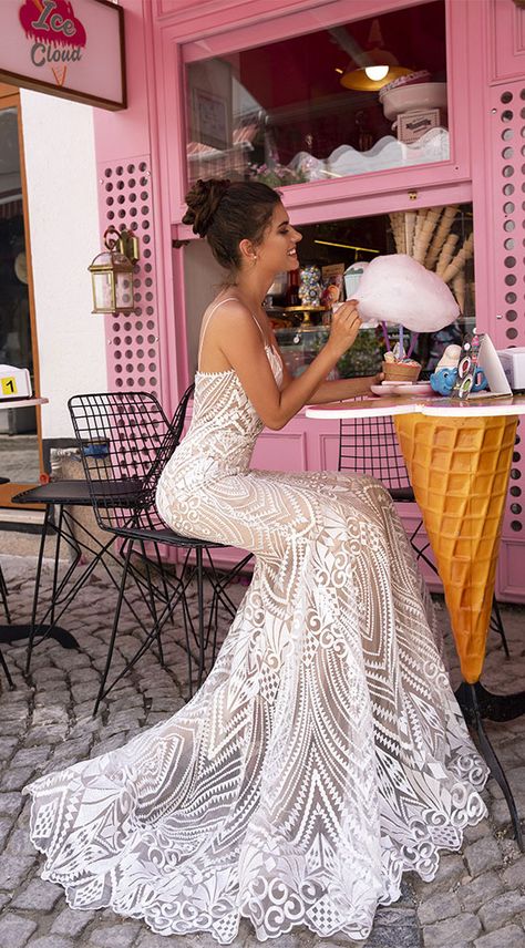 spaghetti strap dress with a detachable tulle skirt mermaid wedding dress #wedding #weddingdress #mermaidweddingdress bride dress, mermaid wedding dress with detachable skirt Detachable Tulle Skirt, Oksana Mukha, Wedding Evening Dresses, Geometric Ornament, Detachable Skirt, Lace Bride, Happy Woman, Evening Dresses For Weddings, Gorgeous Wedding Dress