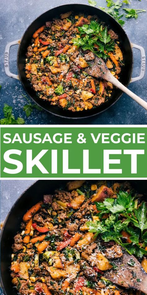 Ground Sausage Dinner, Sausage And Veggie Skillet, Sausage Veggie Skillet, Easy Sausage Dinner, Easy Sausage Dinner Recipes, Ground Italian Sausage Recipes, Sausage Dinner Recipes, Sausage Pasta Dinner, Sausage Skillet Recipe