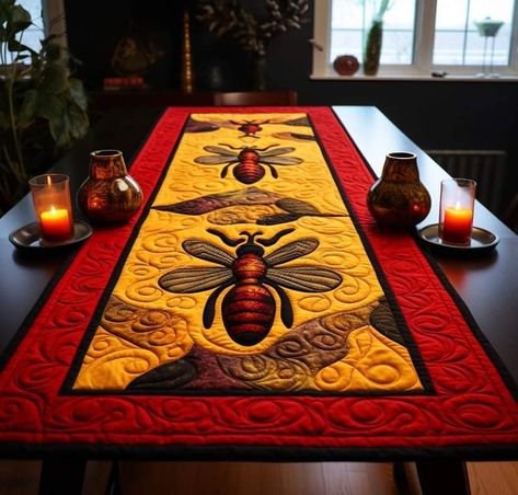 Quilting Table, Diy Quilting, Bee Fabric, Fall Table Runners, Flower Quilts, Creative Sewing, Animal Quilts, Quilt Art, Busy Bees