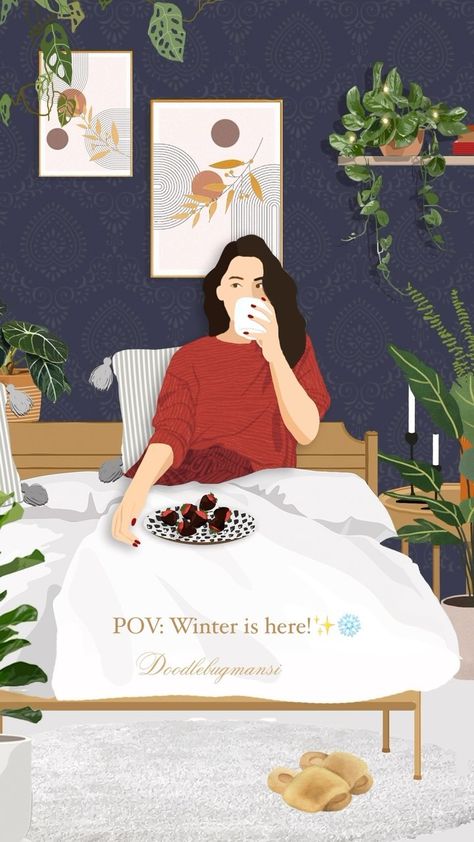 Winter Love, Winter Is Here, Illustrators On Instagram, Digital Illustrations, Christmas Seasons, Aesthetic Fashion, Winter Season, Cozy House, Digital Artwork