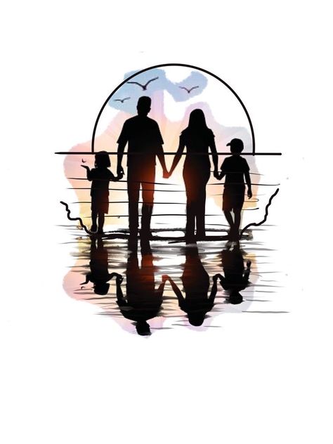 Mom Dad Tattoo, Mom Dad Tattoo Designs, Family Tattoo Designs, Dad Tattoo, Family Over Everything, Arte Doodle, Silhouette Tattoos, Family Tattoo, Silhouette Painting