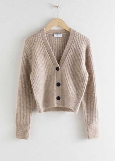 Wool Blend Cardigan - Oatmeal - Cardigans - & Other Stories Oatmeal Cardigan, Cardigans Crochet, Cardigan Style, Ribbed Cardigan, Baby Cardigan, 가을 패션, Fashion Story, Cropped Cardigan, Look Chic