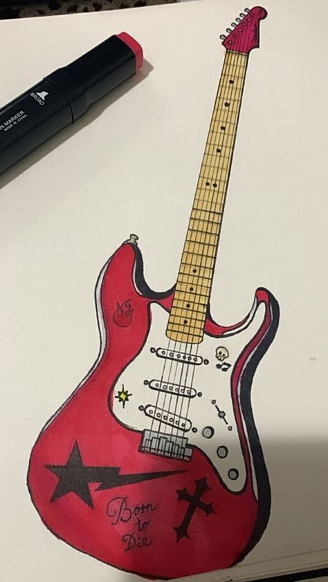 Electric Guitar Art, Guitar Sketch, Guitar Drawing, Electric Guitar Design, Music Drawings, Arte Van Gogh, Easy Doodle Art, Easy Drawings Sketches, Guitar Art