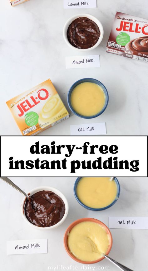 Experience joy in every bite with our simple guide on crafting dairy-free instant pudding. This tutorial will not only teach you how to make delicious and creamy dairy-free milk, but will also demystify the process of whipping up dairy-free instant pudding. Start learning today and make your dairy-free dessert creation as easy as 1-2-3. This guide will walk you through the measurements for making instant pudding with dairy-free milk like oat milk, almond milk, and coconut milk. Dairy Free Jello Pudding, Dairy Free Cool Whip, Instant Pudding Recipes, Almond Milk Pudding, Dairy Free Dessert Easy, Coconut Milk Pudding, Dairy Free Pudding, Frozen Pudding, Coconut Milk Chocolate