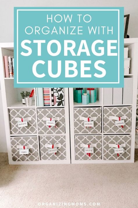 how to organize with storage cubes Small Storage Bins, Decluttering Challenge, Closets Bedrooms, Small Closet Space, Board Game Storage, Fabric Storage Cubes, Home Decluttering, Garage Basement, Cube Storage Bins