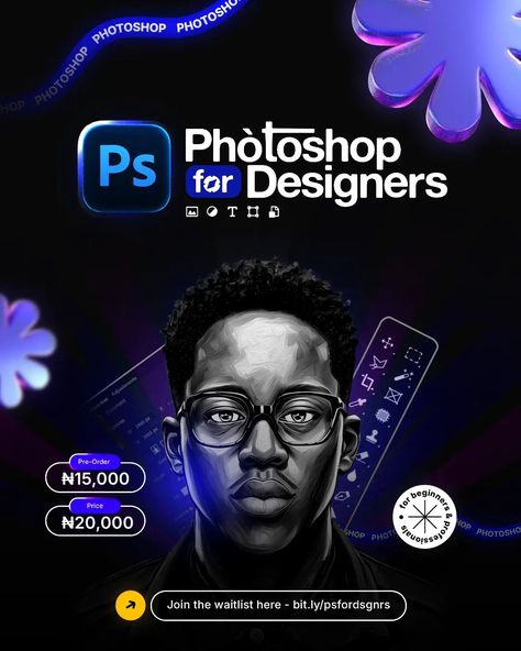 PHOTOSHOP FOR DESIGNERS The PFD course is tailored for graphic designers who are new to Photoshop, and even for professionals, there's a high chance that you'll learn one or two more things to add to your well of knowledge. Now, whether you are a Pixellab designer that recently transitioned to Photoshop or you just started with Photoshop without any prior experience in graphic designing or any software for design then you'll need to get this course. This course has up to 8 distinct modules,... Photoshop Course Poster, Graphic Designer Profile, Profile Design Ideas, Courses Poster, Course Poster Design, Graphic Design Theme, Instagram Poster Design, Course Poster, Che Guevara Art