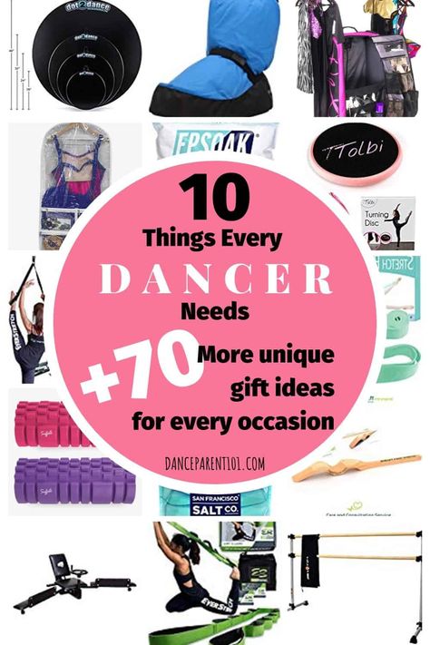 10 Things Every Dancer Needs! Plus 70 More Unique Gift Ideas! Christmas Gifts For Dancers, Gifts For Dance Teachers, Dance Competition Bag, Gift Ideas For Dancers, Dance Competition Gifts, Shuffle Tutorials, Dance Gift Ideas, Dance Flexibility Stretches, Dance Parents