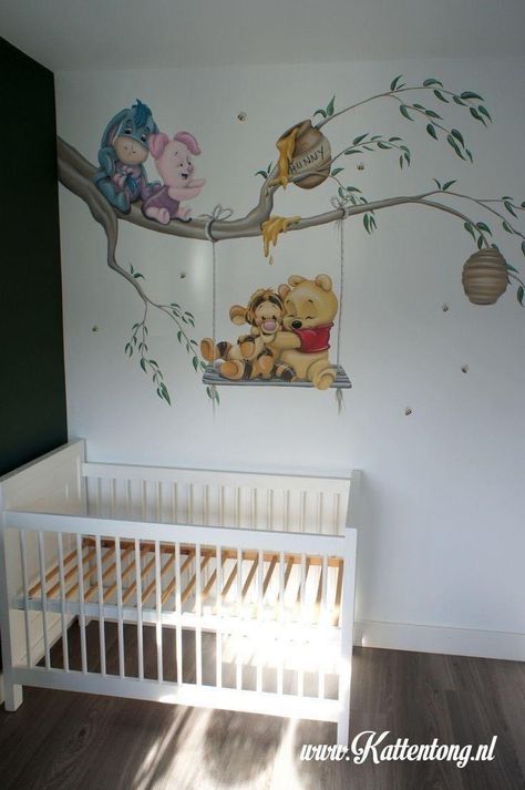 Winnie The Pooh Mural, Disney Baby Rooms, Baby Room Design Boy, Baby Room Boy, Baby Nursery Inspiration, Winnie The Pooh Nursery, Baby Room Themes, Pooh And Friends, Fun Nursery