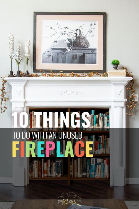 I’ve had a wood burning fireplace in my home for years now, and while it might not be the safest form of winter warmth, it is our favorite! We love to use the fireplace in the winter time, but what do you do with that unused space during the warmer months? One might opt to leave it as is, but any home decorator knows that any space is design space! Here’s what to do with yours. #fireplace #homedecor #diy #project Fireplace Cover Up, Empty Fireplace Ideas, Empty Fireplace, Fireplace Styling, Fireplace Box, Unused Fireplace, Wood Projects To Sell, Faux Fireplace Mantels, Fireplace Bookshelves