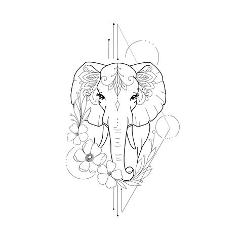 Elephant Tattoos Mandala, Pretty Elephant Tattoo, Delicate Elephant Tattoo, Female Elephant Tattoo, Elegant Elephant Tattoos, Elephant Spine Tattoo, Elephant Tattoo Design For Women, Tattoo Ideas Female Elephant, Elephant Tattoo Stencil