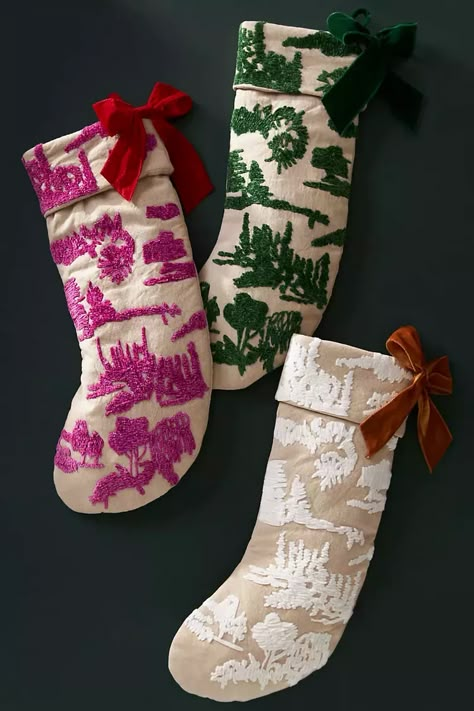 Anthropologie Holiday Decor, Embroidered Stocking, Its Christmas Time, Embroidered Stockings, Future Christmas, Anthropologie Holiday, Tiny Toys, Stocking Ideas, Its Christmas