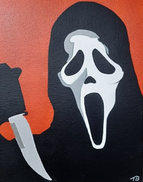 Scream Halloween Painting, Scream Ghostface Painting, Scream Art Ghostface Drawing, Scream Face Painting, Scream Painting Ideas Easy, Ghostface Face Paint, Ghostface Painting Easy, Scream Painted Pumpkin, Ghost Face Painting Easy