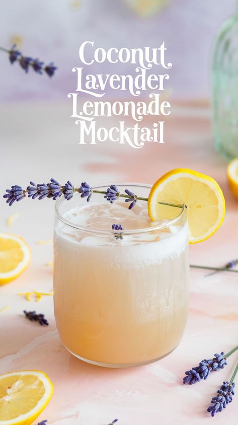 "Discover the ultimate Coconut Lavender Lemonade Mocktail Recipe, perfect for summer! This refreshing mocktail combines the tropical flavors of coconut with the soothing essence of lavender, creating a delightful non-alcoholic beverage. Ideal for warm days, this lemonade recipe is a must-try for anyone looking to enjoy refreshing mocktails. Elevate your summer drinks with this lavender-infused drink that will impress your guests and quench your thirst!" Lavender Mocktail Recipe, Cortisol Mocktail Recipe, Drinks With Coconut Milk, Pretty Non Alcoholic Drinks, Fancy Drinks Nonalcoholic, Lemonade Mocktail Recipe, Refresher Recipes, Mocktail Recipe Non Alcoholic, Christmas Party Drinks Alcohol