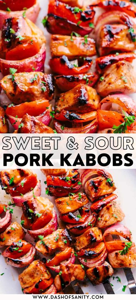 Sweet Sour Pork, Pork Kabobs, Pork Kebabs, Pork Tenderloin Sandwich, Pork Skewers, Sweet Pork, Easy Weekday Meals, Easy Grilling Recipes, Kabob Recipes