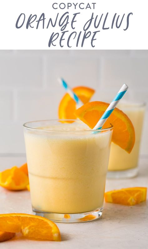 Craving a real-deal Orange Julius at home? Our copycat recipe is spot on and simply delicious. Creamy and sweet, with plenty of orange and vanilla flavor, you'll never need to run to an Orange Julius again when the craving strikes - simply break out the blender! Copycat Orange Julius, Orange Julius Copycat Recipe, Creamsicle Drink, Orange Julius Recipe, Recipes Copycat, Frozen Drink Recipes, Frugal Recipes, Orange Julius, Orange Juice Concentrate