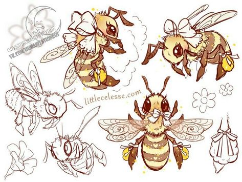 Bunny Bee Drawing, Bees Cute Art, Fluffy Bee Drawing, Bee Drawing Reference, Bee Cute Art, Honeycomb Artwork, Bee Character Design, Cute Bee Drawing, Drawing Bees