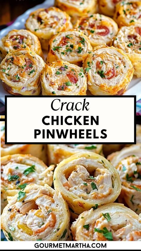 These Easy Crack Chicken Pinwheels are a crowd favorite, bursting with creamy cheese, ranch seasoning, crispy bacon, and tender chicken. Whether for a party, picnic, or quick snack, these bite-sized pinwheels deliver bold flavor in every bite. Serve them up for an effortless and irresistible treat! #Hashtags #CrackChickenPinwheels #ChickenPinwheels #EasyAppetizers #PartyFood #BiteSizedSnacks #RanchChicken #BaconLovers #PinwheelRecipe #QuickAndEasy Work Snack Day Ideas, Cracked Chicken Pinwheels, Snacks For Husband At Work, Carry In Ideas For Work Food, Christmas Pot Luck Ideas, Freezer Appetizers, Rollups Appetizers, Pinwheels Appetizers, Cream Cheese Pinwheels