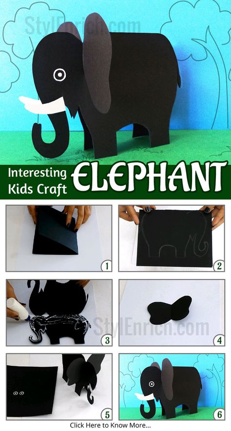 Kids often enjoy making a collection of paper animals, as a part of #DIYProjects. Paper animal collection is incomplete without this fabulous paper elephant. Grab some sheets of construction paper and get started on making this amazing and easy paper elephant.                                                                                                                                                      More Paper Elephant Craft, Elephant Craft, Paper Elephant, Elephant Crafts, Construction Paper Crafts, Animal Crafts For Kids, Paper Animals, Preschool Kids, Animal Crafts