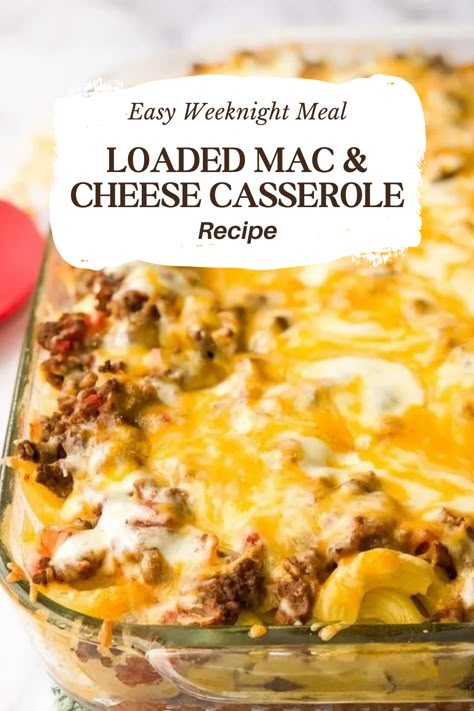 If this recipe doesn’t SCREAM comfort food, I don’t know what does! This Loaded Mac & Cheese Casserole is packed with cheesy, meaty goodness! This dish comes together in seriously no time at all and it’s a meal that the entire family will love. Made with macaroni noodles, ground beef, garlic, marinara sauce, canned tomatoes, and of course, cheese! You probably already have all these ingredients on hand, let’s get cooking! Macaroni And Ground Beef Casserole, Mac And Cheeseburger Casserole, Crockpot Beef Mac And Cheese Recipe, One Dish Ground Beef Meals Easy Dinners, Loaded Mac And Cheese Casserole, Macaroni And Cheese Casserole With Meat, Macaroni Noodles And Ground Beef, Baked Mac And Cheese With Ground Beef, Ground Chicken Mac And Cheese