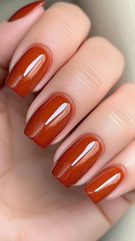 Burnt Orange Nails Designs Fall, Fall Orange Nails Acrylic, Orange Autumn Nails, Autumn Nails Orange, Fall Orange Nails, Burnt Orange Nails Fall, Burnt Orange Fall Nails, Orange Gel Nails, Short Fall Nail Designs