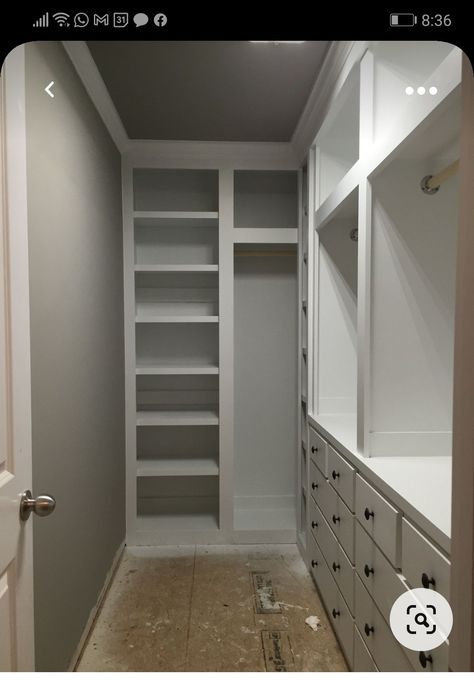 Narrow Walk In Closet, Small Master Closet, Small Closet Organization Bedroom, Narrow Closet, Master Closet Design, Closet Small Bedroom, Small Walk In Closet, Dressing Design, Closet Built Ins