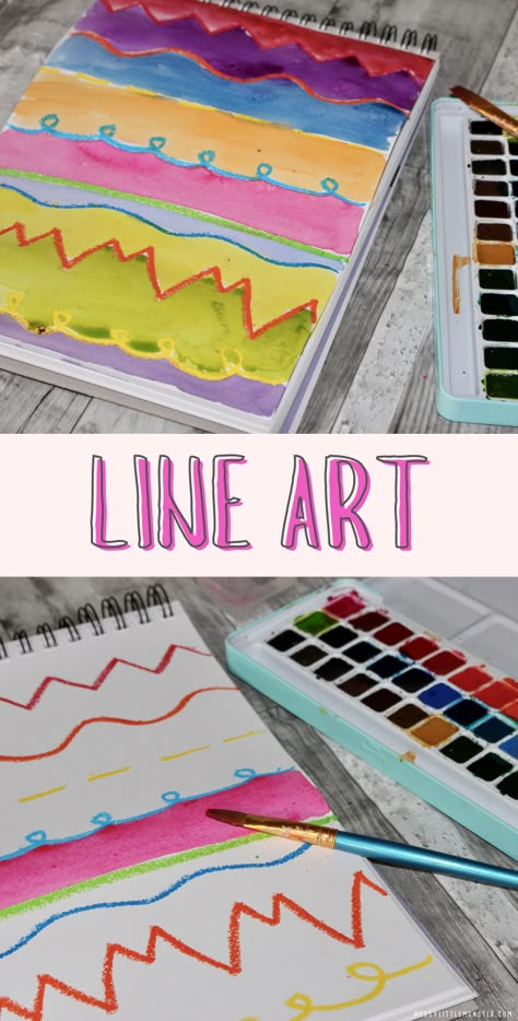 Art Lessons For Homeschoolers, Exploring Lines In Art, Easy Art Elementary, Kindergarten Lines Art Lesson, Line Exploration Art, 2nd Class Art Ideas, Line Art Elementary Lesson, Arts And Crafts First Grade, Elements Of Art For Preschool