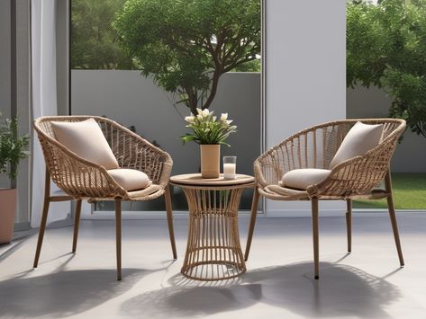 Summer is here, and there's no better time to revamp your outdoor living area. Whether you have a sprawling backyard, a cozy deck, or a compact balcony, the right furniture can make all the difference. Enter the 3-Piece Bistro Set: a stylish, comfortable, and durable addition to any outdoor space. This set includes two woven rope chairs with cushions and an elegant side table, perfect for creating a serene spot to relax and entertain.... http://discoveringlifellc.com/2024/06/26/versatile-3-p... Outdoor Chairs For Small Balcony, Cane Furniture For Balcony, Balcony Chairs And Table, Balcony Chairs Ideas, Balcony Small Table And Chairs, Small Balcony Chairs And Table, Outdoor Coffee Table, Balcony Chairs, Balcony Table And Chairs