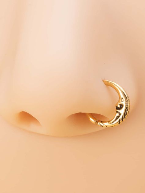 Moon Detail Multi-purpose Nose Ring Unique Nose Rings Gold, Nose Ring Unique, Boho Nose Rings, Fun Nose Piercings, Gold Nose Jewelry Aesthetic, Sun Nose Ring, Unique Nose Piercing Jewelry, Sun Nose Piercing, Halloween Nose Ring