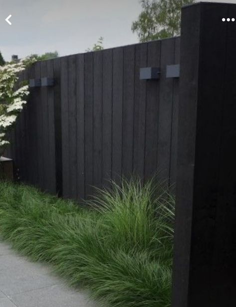 2023 House Exterior, Backyard Fence Design, Timber Fence, Fence Design Ideas, Front Wall Design, Black Fence, Backyard Fence, Front Wall, Modern Fence