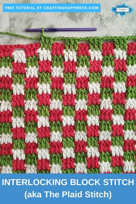 The Interlocking Block Stitch Pattern is an easy crochet pattern that you can use to crochet baby blankets, afghans, shawls etc. Find the photo & video tutorial for beginners with step by step instructions on Crafting Happiness. #crochetblankets #crochetafghans #crochetstitches #crochetpatterns #freecrochetpatterns #crochetforbaby #crochetprojects #crochetbaby #babyblankets #stitchesforblankets Block Stitch Crochet, Stitch Crochet Pattern, Crochet Blanket Border, Block Stitch, Christmas Crochet Blanket, Interlocking Blocks, Crochet Blouses, Crochet Stitches Diagram, Crochet Stitches Free