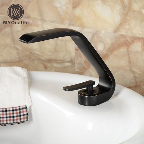 Deck Mount Elegant Brass Black Basin Vanity Sink Mixer Faucet Single Handle Hot and Cold Lavatory Sink Mixer Tap Bronze Shower Head, Oil Rubbed Bronze Faucet, Clawfoot Tub Faucet, Lavatory Sink, Bathroom Faucets Waterfall, Bathroom Sink Taps, Vessel Sink Faucet, Single Handle Bathroom Faucet, Sink Mixer Taps