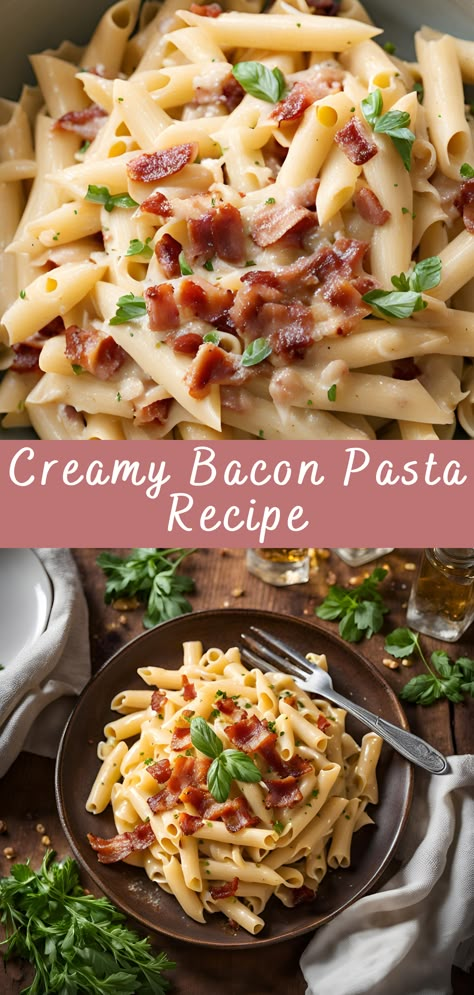 Creamy Bacon Pasta Recipe | Cheff Recipes Easy Pasta Recipes With Bacon, Meal With Bacon, Bacon Cream Sauce Pasta, Pasta And Bacon Recipes Easy Dinners, Easy Dinners With Bacon, Dinner Bacon Recipes, Bacon Recipes For Dinner Main Dishes, Leftover Bacon Recipes Dinners, Easy Dinner Recipes With Bacon