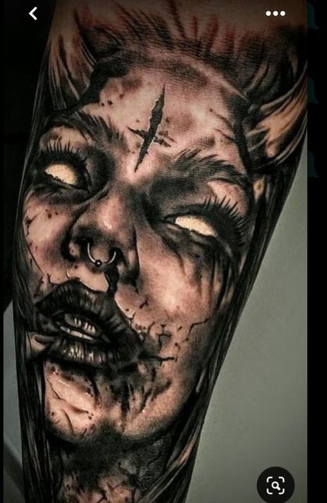 Marionette Tattoo, Dark Tattoos For Men, Darkside Tattoo, Satanic Tattoos, Evil Tattoo, Girl Face Tattoo, Evil Tattoos, Realistic Tattoo Sleeve, Demon Tattoo