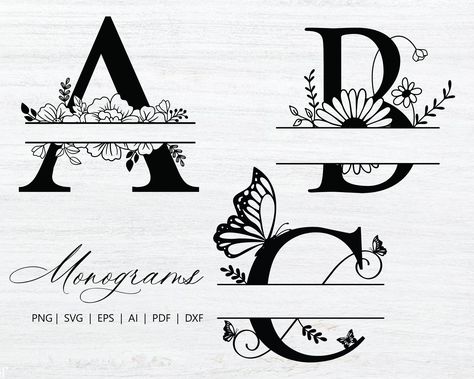 Butterfly Monogram, Sunflower Monogram, Svg Butterfly, Svg Sunflower, H Monogram, Hygge Gifts, Decorative Fonts, Split Monogram, Art Deco Patterns