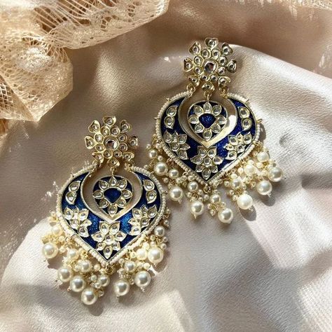 #earrings #diamondearrings #goldearrings #silverearrings #earringscollection #jhumkas #jhumka #jhumkis #jhumkies #jhumka Royal Earrings, Royal Blue Earrings, Meenakari Earrings, Pakistani Earrings, Indian Wedding Jewelry Sets, Indian Blue, Fancy Jewellery Designs, Earrings Indian, Indian Jewellery Design Earrings