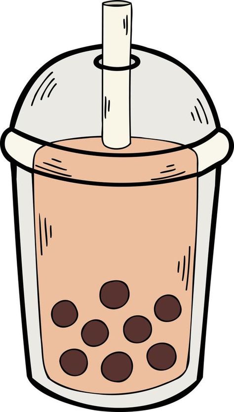 Hand Drawn Bubble Milk Tea illustration Zentagle Drawing Ideas, Boba Drawing, Zentagle Drawing, Food Drawing Easy, Milk Drawing, Simple Cartoon Characters, Cute Boba Tea, Bubble Tee, Tea Illustration